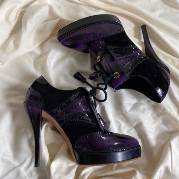 Gucci black and purple stiletto platform brogue wingtip - Picture 2 of 8